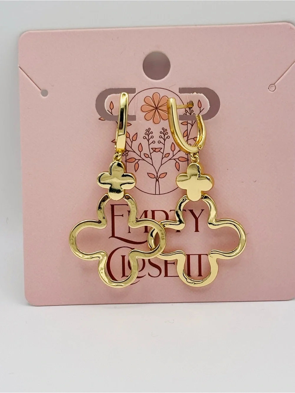 Gold Open Clover Necklace and Earring Set